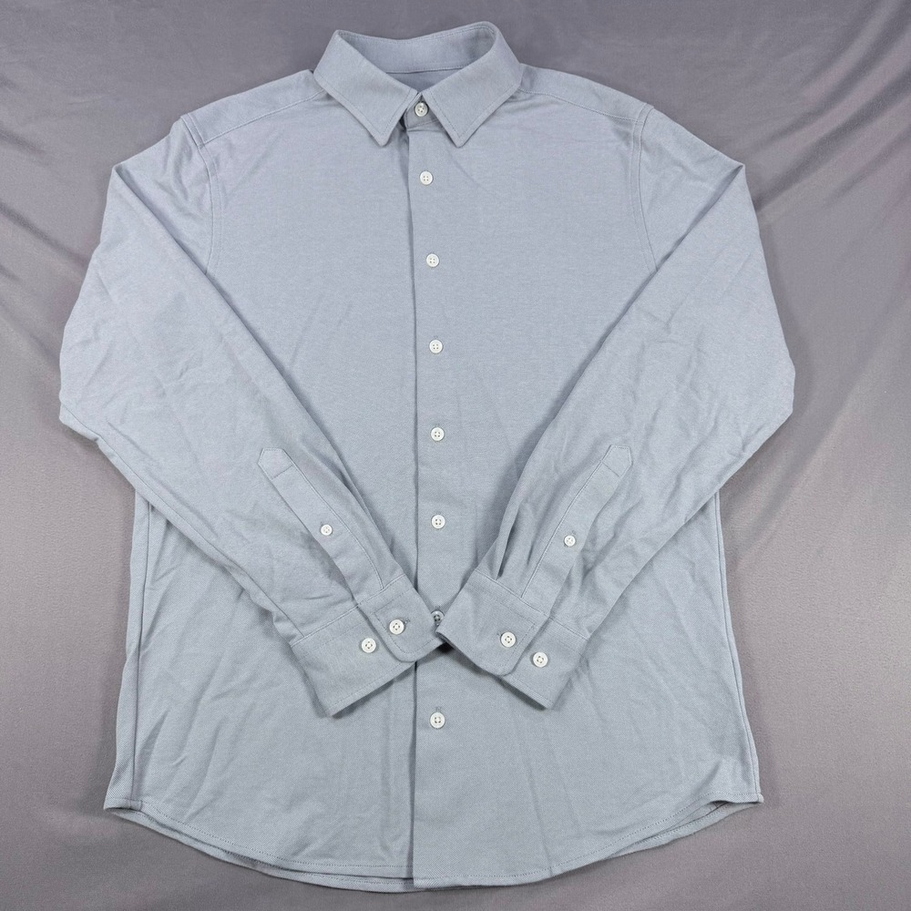 Goodfellow Mens S Gray Cotton Blend Pique Knit Long Sleeve Button Down Shirt New